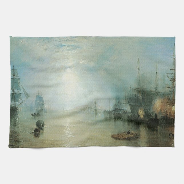 Keelmen Heaving Coals, Moonlight by Joseph Turner Tea Towel (Horizontal)