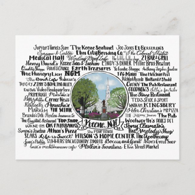 Keene, NH - Now & Then Postcard (Front)