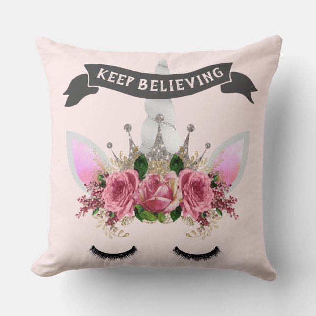 Keep Believing Unicorn Princess Cushion (Front)