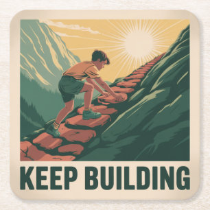 Keep Building Square Paper Coaster