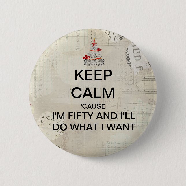 Keep Calm 50th Birthday Party Favour 6 Cm Round Badge (Front)