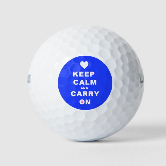 KEEP CALM AN CARRY ON Blue Golf Balls (Front)