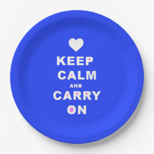 KEEP CALM AN CARRY ON Blue Paper Plate