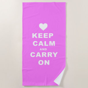 KEEP CALM AN CARRY ON Pink Beach Towel