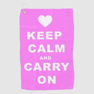 KEEP CALM AN CARRY ON Pink Golf Towel