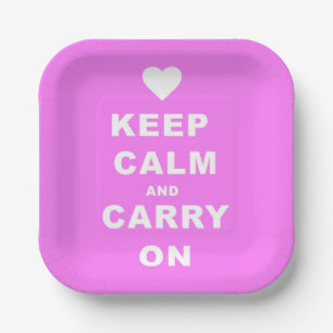 KEEP CALM AN CARRY ON Pink Paper Plate