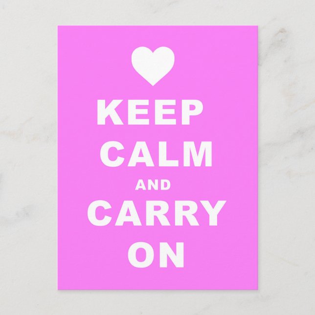 KEEP CALM AN CARRY ON Pink Postcard (Front)