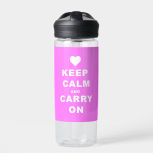 KEEP CALM AN CARRY ON Pink Water Bottle
