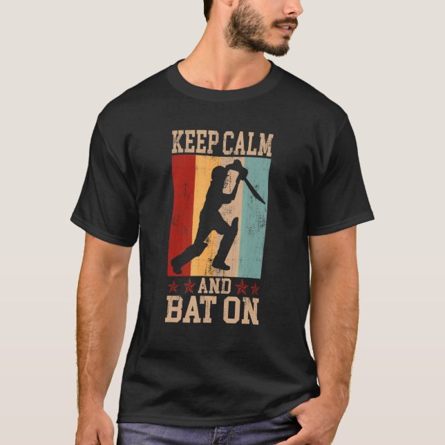 Keep Calm And Bat On Cricket Sports T-Shirt (Front)
