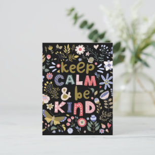 Keep Calm And Be Kind Folk Art Flowers Postcard