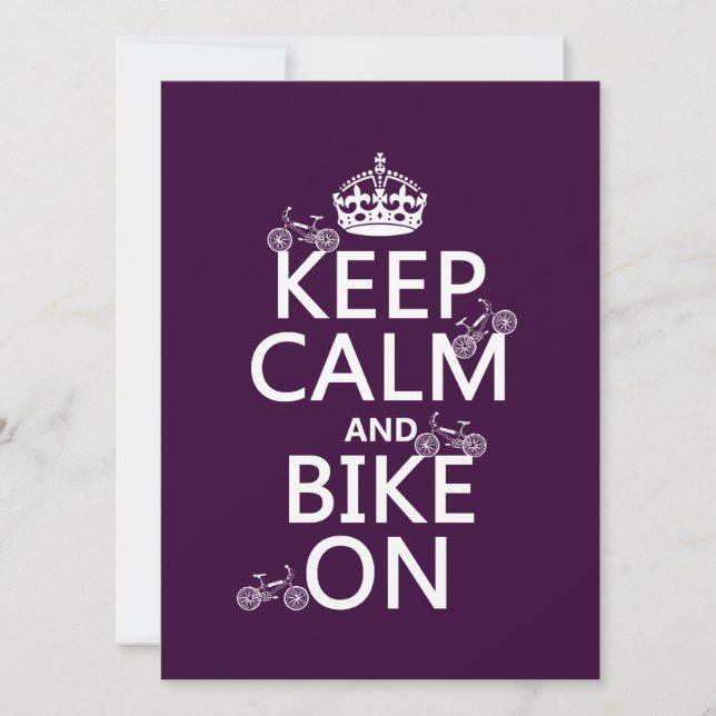 Keep Calm and Bike On (customisable colour) Invitation (Front)