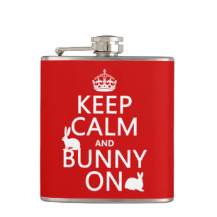 Keep Calm and Bunny On - all colours Hip Flask