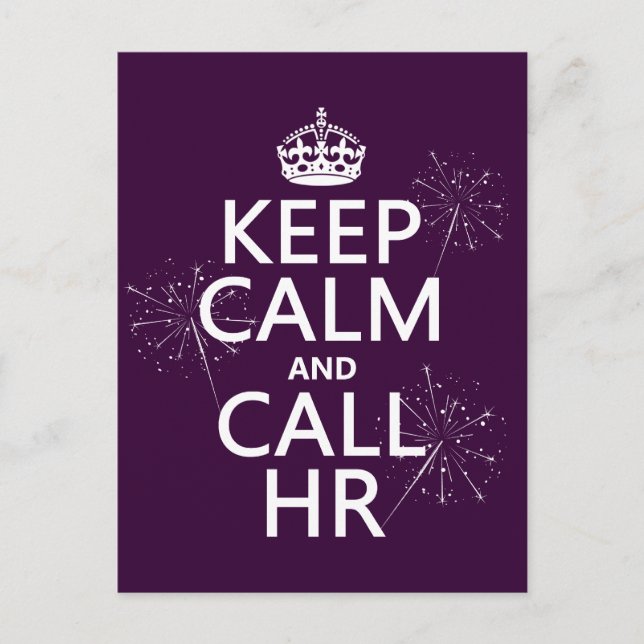 Keep Calm and Call HR (any colour) Postcard (Front)