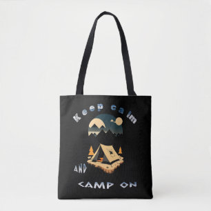 Keep calm and camp on adventure camp tote bag