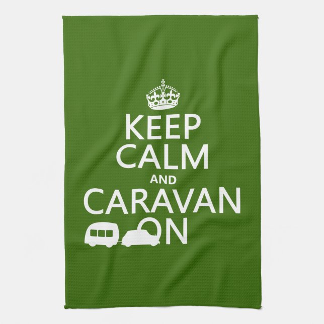 Keep Calm and Caravan On (customisable colours) Tea Towel (Vertical)