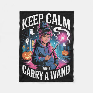 Keep Calm And Carry A Wand Teen Girl Halloween Wit Fleece Blanket