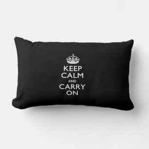Keep Calm And Carry On Black Lumbar Cushion