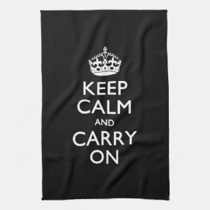 Keep Calm And Carry On Black Tea Towel