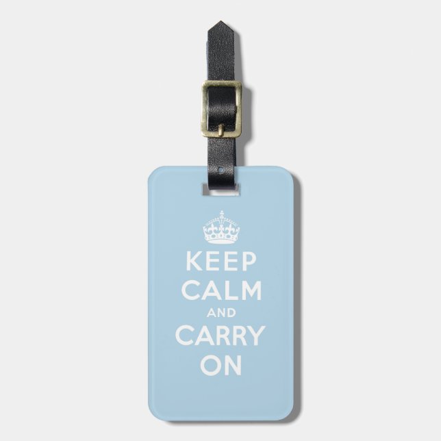 keep calm and carry on blue luggage tag (Front Vertical)