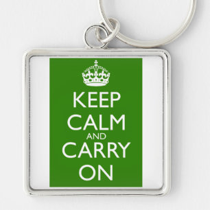Keep Calm and Carry On British Racing Green Key Ring
