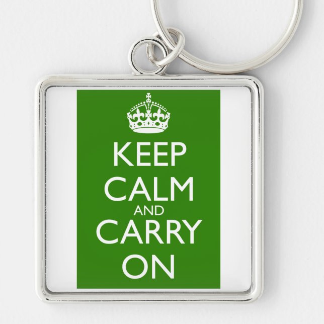 Keep Calm and Carry On British Racing Green Key Ring (Front)