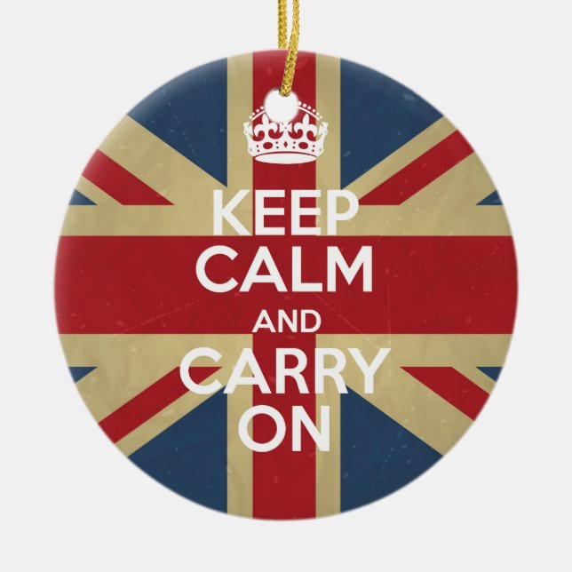 Keep Calm And Carry On Ceramic Ornament (Front)