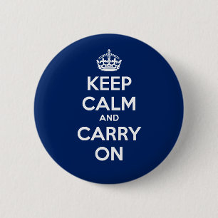 Keep Calm and Carry On Circle Button - Dk Blue