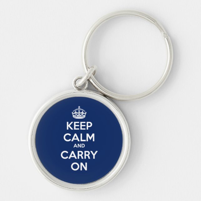 Keep Calm and Carry On Circle Keychain - Dk Blue (Front)