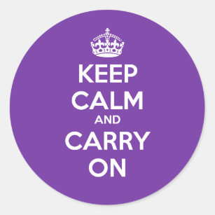 Keep Calm and Carry On Circle Sticker - Purple