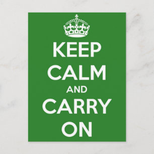 Keep Calm and Carry On Green Postcard