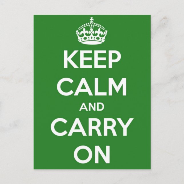 Keep Calm and Carry On Green Postcard (Front)