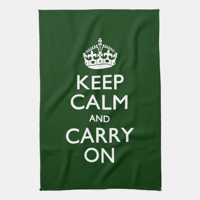 KEEP CALM AND CARRY ON Green Tea Towel (Vertical)