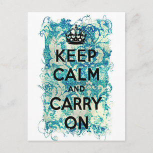 Keep Calm and Carry On Grunge Wallpaper Damask Postcard