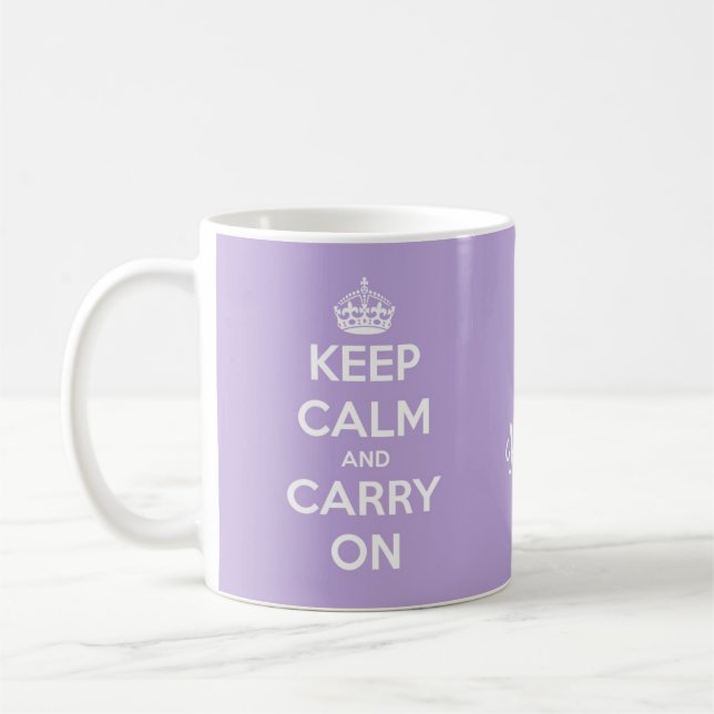 Keep Calm and Carry On Lavender Personalised Coffee Mug (Left)
