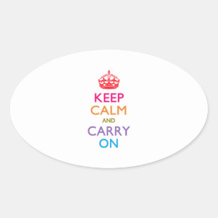 KEEP CALM AND CARRY ON Multicolored Oval Sticker