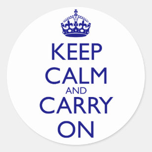 Keep Calm and Carry On Navy Blue Text Classic Round Sticker