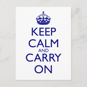 Keep Calm and Carry On Navy Blue Text Postcard