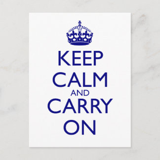 Keep Calm and Carry On Navy Blue Text Postcard
