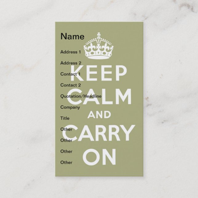 Keep Calm and Carry On Pale Green Business Card (Front)