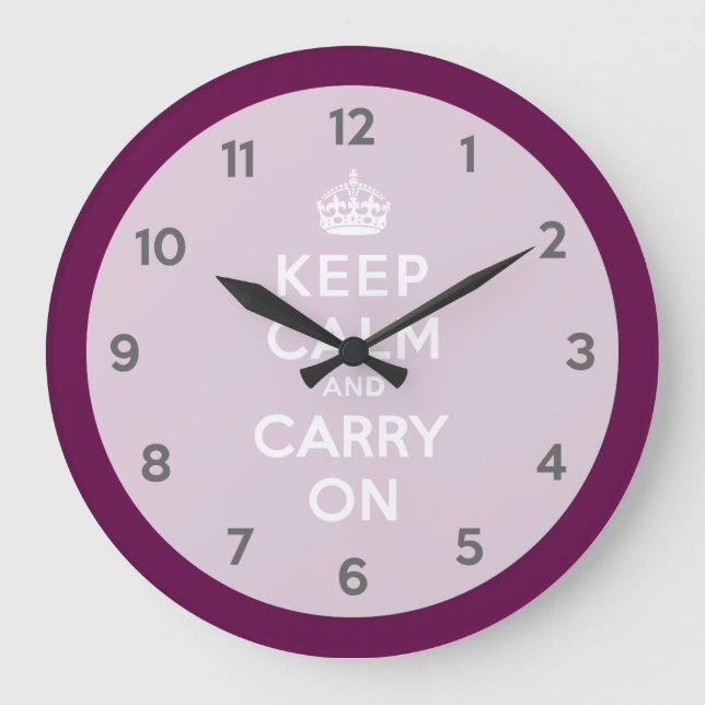 Keep Calm and Carry On Passionate Purple Large Clock (Front)