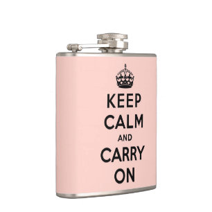 keep calm and carry on -  pink and black hip flask