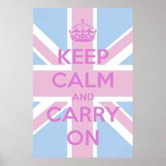Keep Calm and Carry On Pink and Blue Union Jack Poster