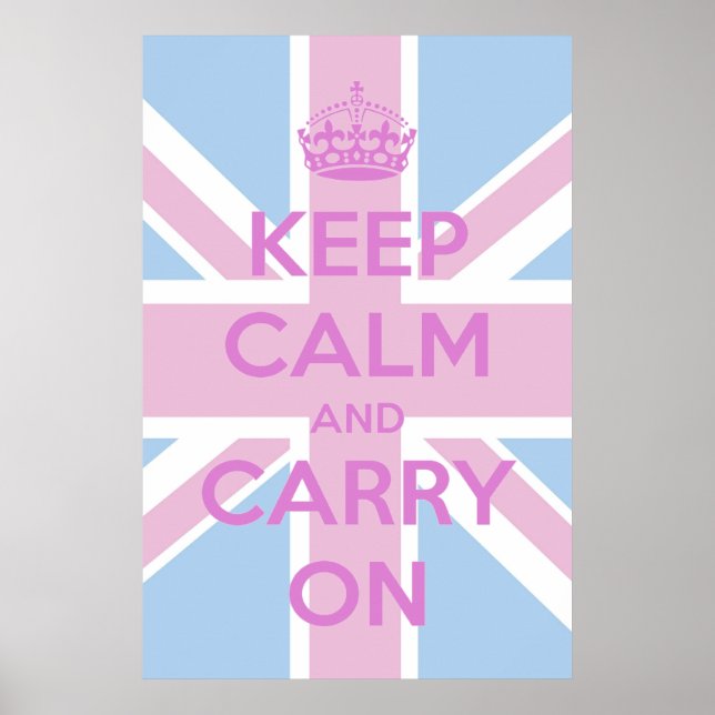Keep Calm and Carry On Pink and Blue Union Jack Poster (Front)