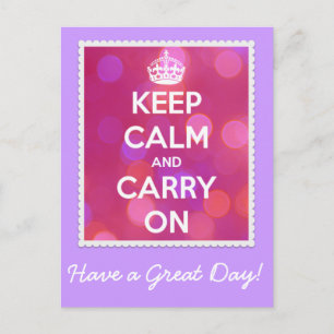 Keep Calm and Carry On Pink Bokeh Postcard