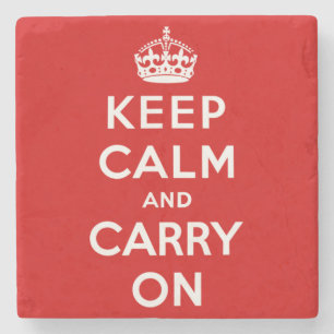 Keep Calm and Carry On (Red Design) Stone Coaster