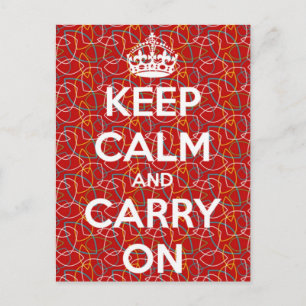 Keep Calm and Carry On Red Retro Pattern Postcard