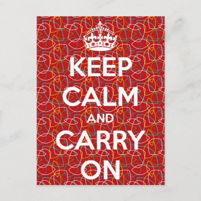 Keep Calm and Carry On Red Retro Pattern Postcard (Front)
