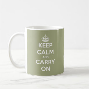 Keep Calm and Carry On Sage Green Personalised Coffee Mug