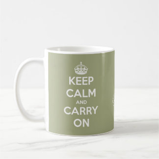 Keep Calm and Carry On Sage Green Personalised Coffee Mug