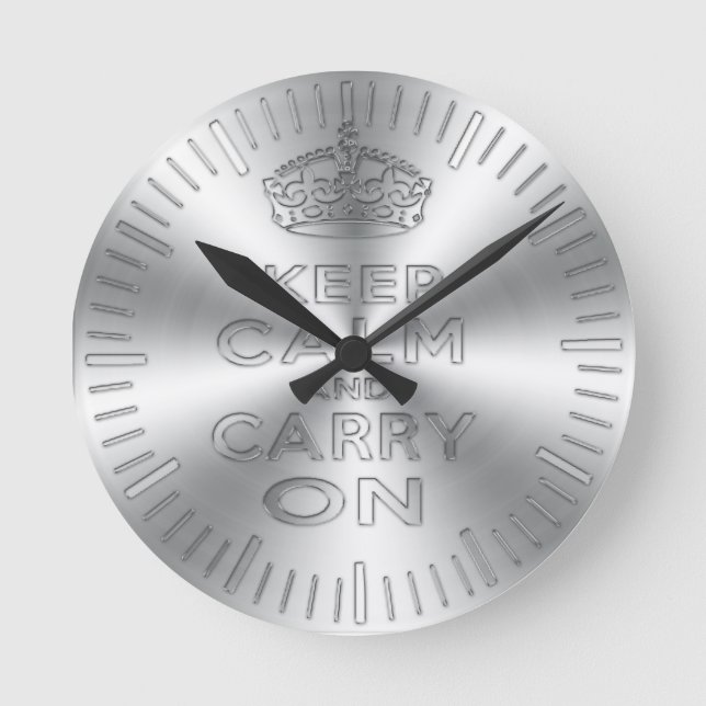 Keep calm and carry on shinning metal craved effec round clock (Front)